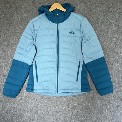 The North Face Womens Down Jacket Puffer 700 Blue Sz Large Hooded Lightweight