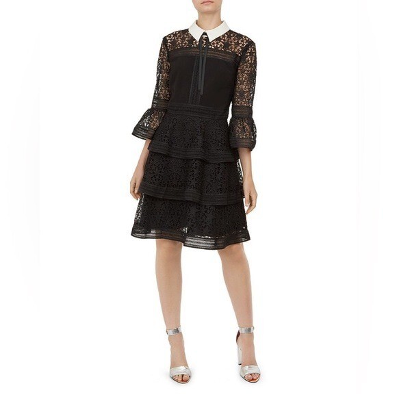 scalloped lace mini dress Veronica Beard Shanice Lace-Trim Mini Dress | White main image 1