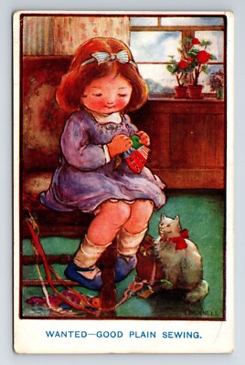 Kinder: Cherwell. ''Kunstkinder''. Nähen. Katzen. Posted 1913.