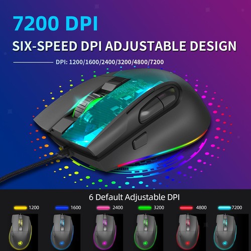 USB A905 Wired Gaming Mouse 13 Backlits Optical Mice 7200 DPI Desktop Gamer - Picture 2 of 7