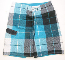 Mossimo Blue White Polyester Swimming Board Shorts Trunks Large 32" x 11" 1-854