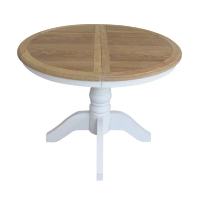French Provincial Classic White Extendable Round Dining Table with Oak Top - image 1 of 4