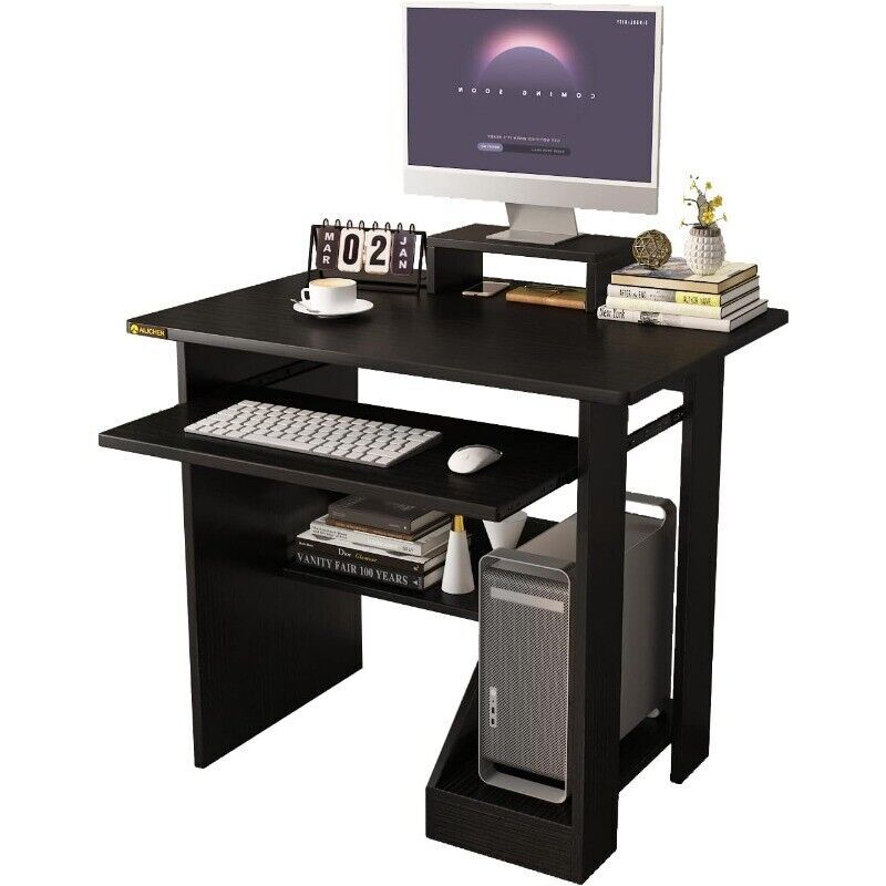 29in Computer Desk W/ Monitor Stand and Keyboard Tray for Small Space PC Laptop-image