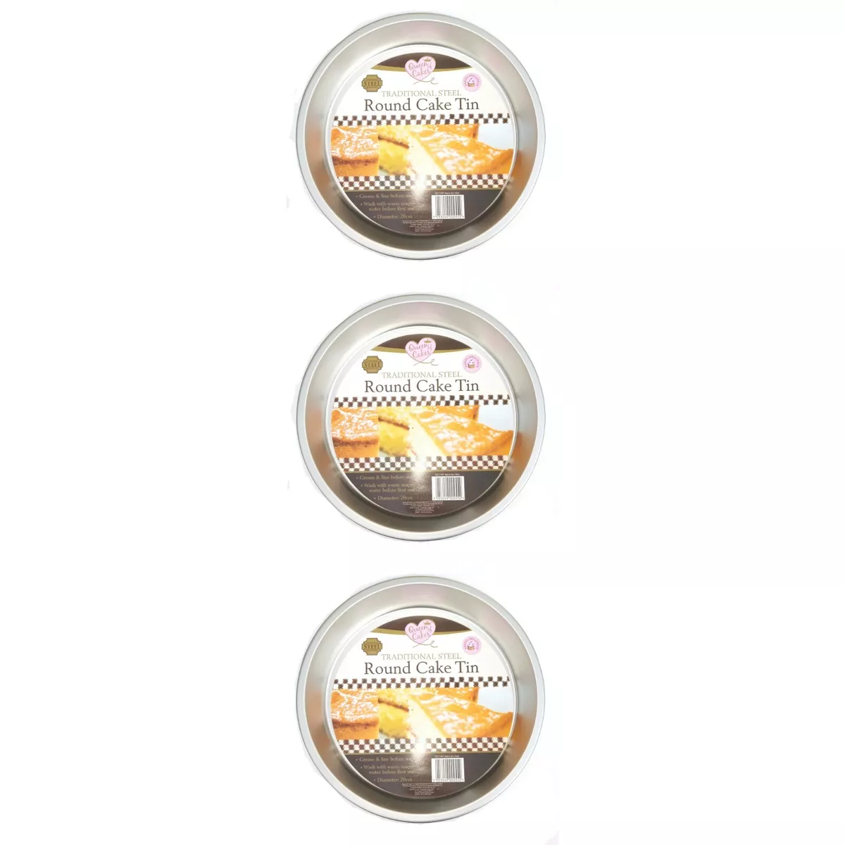 3 pce ROUND 8 INCH SANDWICH CAKE TINS Victoria Tin Pans SET NON STICK