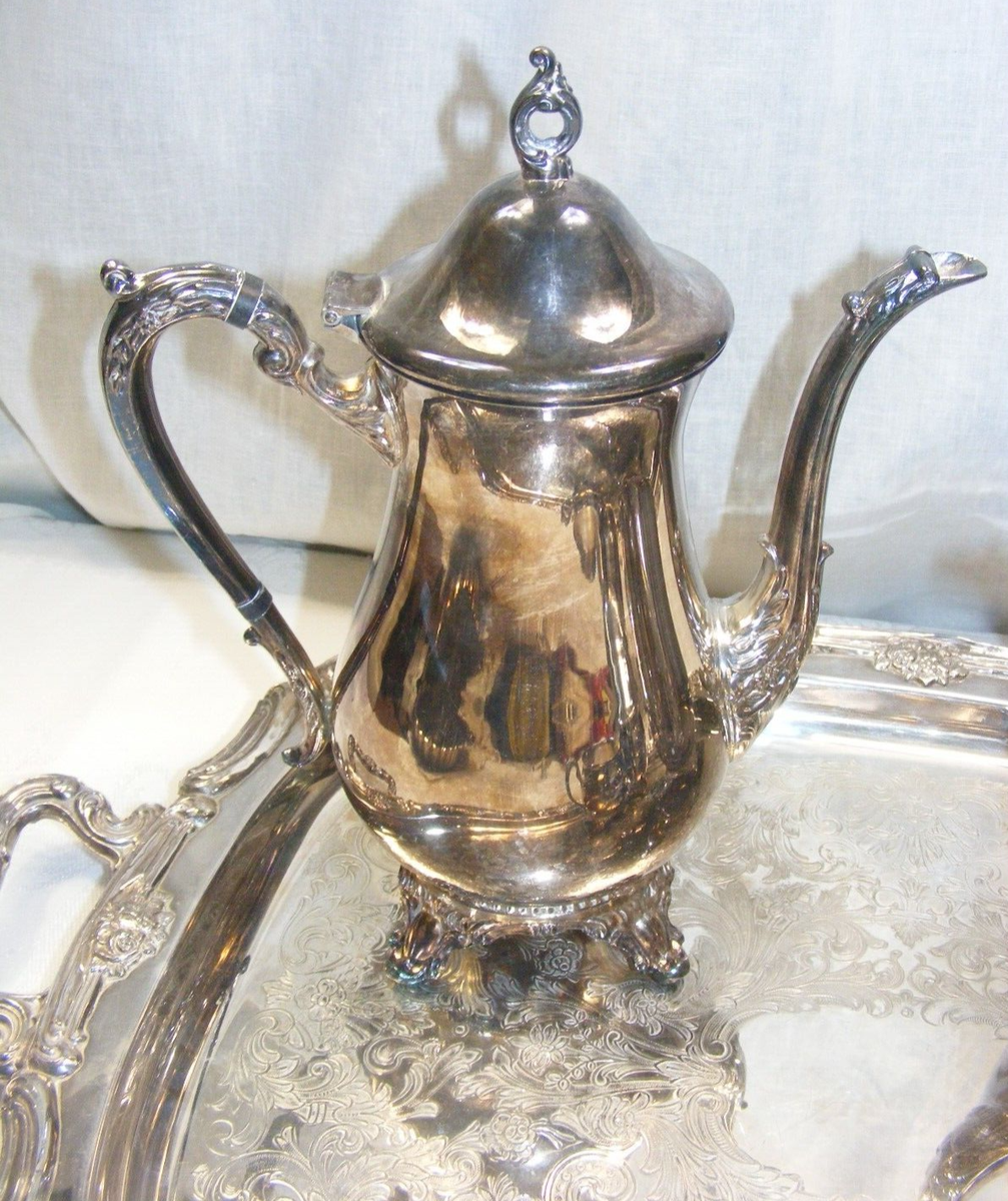 Vintage Hanson Silver Plate Coffee Service Tray Sugar Creamer 2