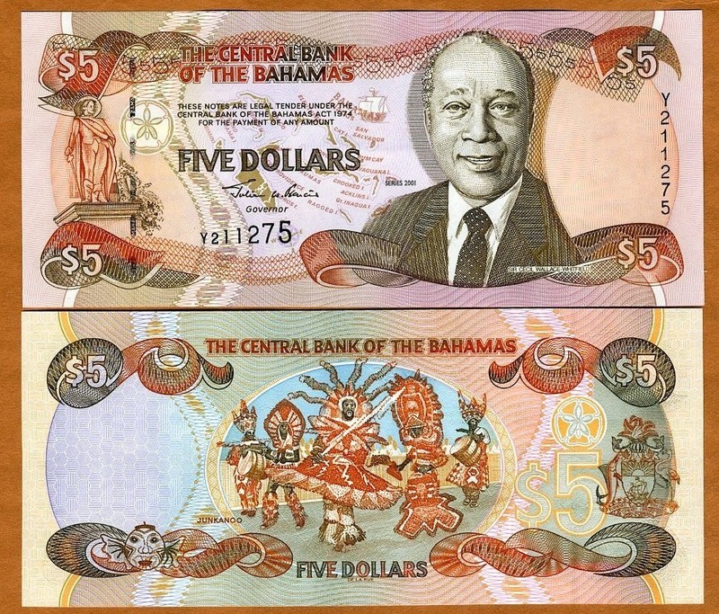 Bahamas, 5 dollars, 2001, P-63 (63b), UNC