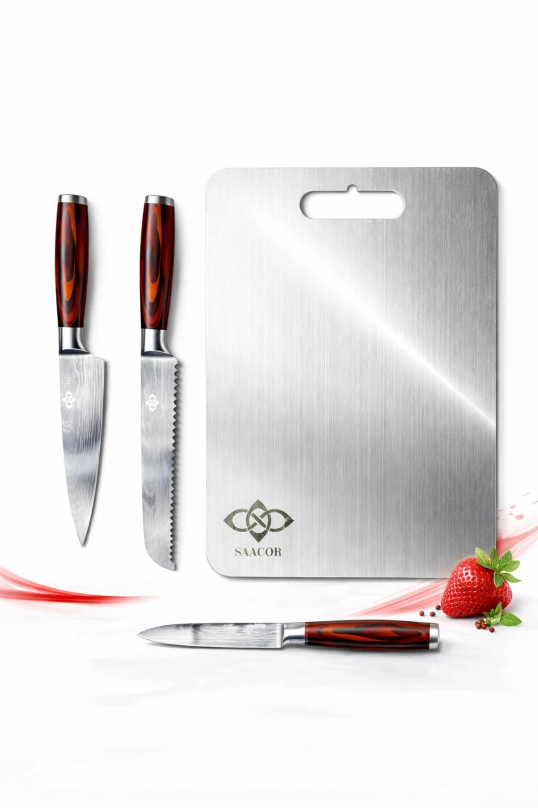 Titanium Cutting Board with 3-Piece Kitchen Set - Metal Cutting Board with St...