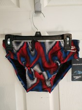 New Mens Speedo Endurance Swim Brief Size 30 Blue Red White Pattern