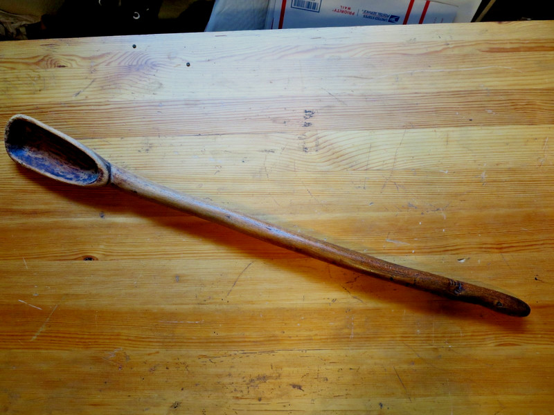 Vintage Primitive wood long spoon 1 piece curved,size:26" (see photos)