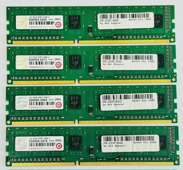 4 x 4GB (16GB Kit) Transcend PR-DDR164G PC3-12800 1Rx8 DDR3 Computer Modules - Image 4 of 4