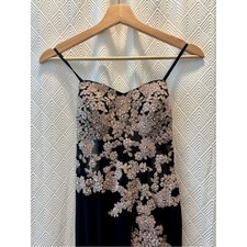 Black Formal Gown with Blush Gold Beaded Floral Embellishments