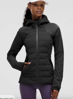 Lululemon Jacket Womens 6 Black Down For It All Hooded Full Zip Puffer Running
