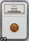 1940 Lincoln Cent Wheat Penny, RED, NGC MS 66 RD