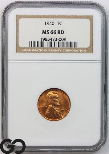 1940 Lincoln Cent Wheat Penny, RED, NGC MS 66 RD