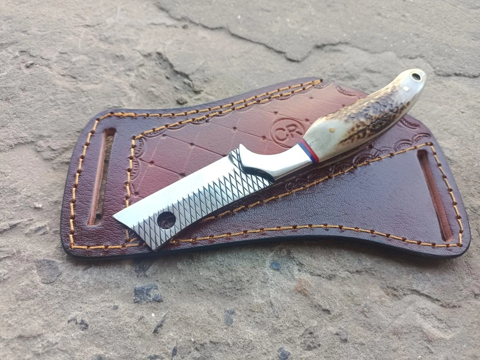 CUCHILLO PELADOR VAQUERO DE CAZA PERSONALIZADO FORJADO A MANO CON MANGO Y FUNDA DE CIERVO Foto 4 de 4