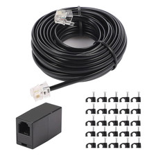 20 FT Telephone Extension Cord Phone Cable Line Wire,Black, with Standard RJ11 P