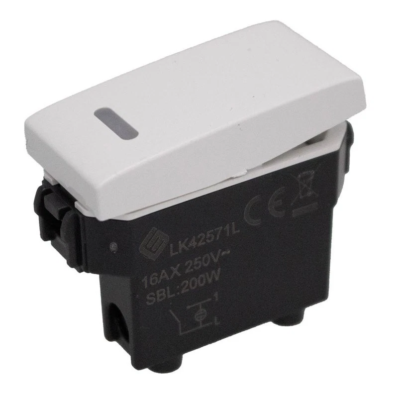 Interruttore Unipolare 1P 16A Con Indicatore Luce Led Colore Bianco Compatibile  - Immagine 3 di 3