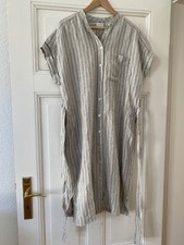 DRESS ME LINEN Dress VERONA Size M Dusty blue pinstripes Brand New