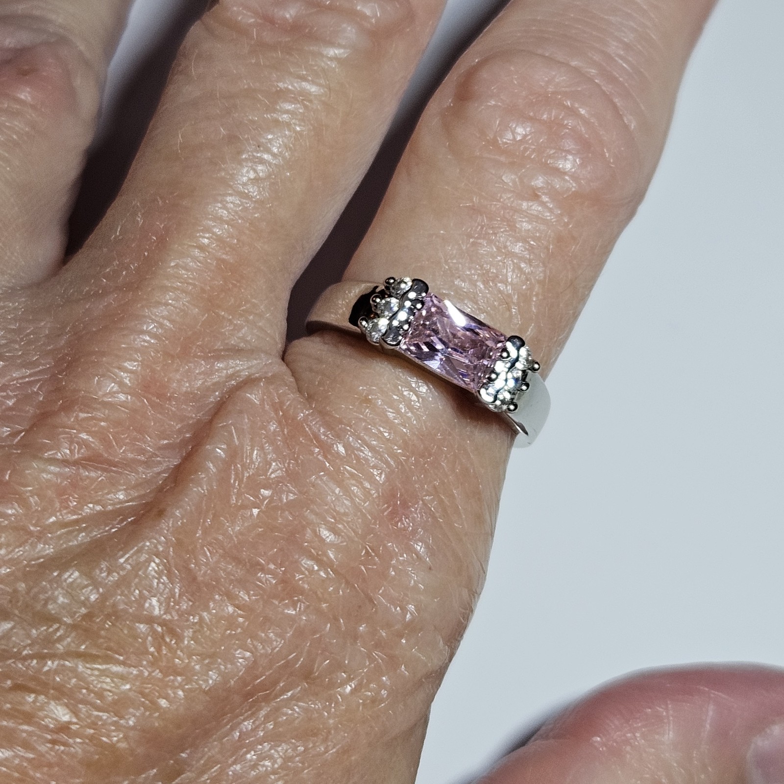 Silver Tone Pink Rectangular Rhinestone Clear Rhi… - image 7