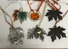 Longaberger Fall Tie-ons   Set of 6     Leaves and Pumpkins