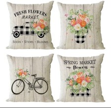 Farmhouse Floral Throw Pillow Covers 24x24 Set of 4 Spring Market New