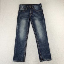 True Luck Mens Jeans Blue Medium Wash Denim Stretch Thick Stitch 30x30 31x30 