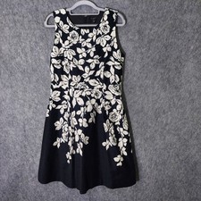 Talbots Women Dress 8P Black Floral Pleated Fit Flare Woven Everyday sleeveless