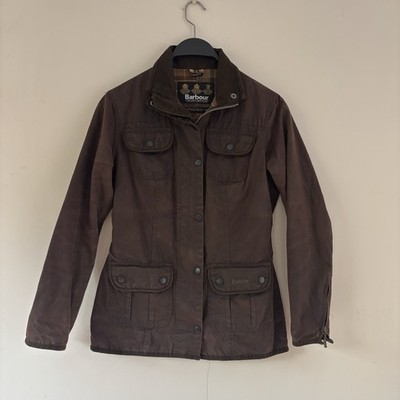 Barbour Utility Wax Jacket UK8 Brown Women's Full Zip