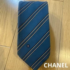 Same-day shipping? CHANEL Chanel tie with Coco Mark accent silk blue