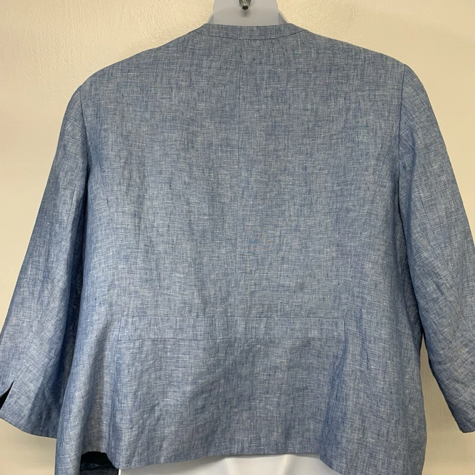 Talbots Linen Blazer Jacket Open 22W Blue Lined Pockets Business Casual Office - Image 4 of 4