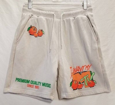 Mens MTV Fleece Jogger Shorts Sz SM Green Orange Graphics EUC