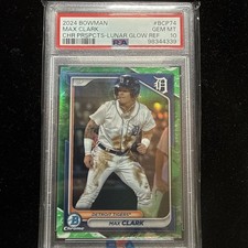 Max Clark 2024 Bowman Rookie #BCP-74 Chrome Prospects Lunar Glow Refract PSA 10