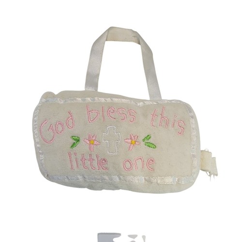 Baby Blessing Gift Plush Pillow God Bless This Little One Cross Pink Flowers
