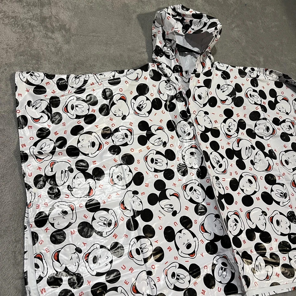 Poncho Vintage Disney Mickey Mouse Juvenil Capucha Vinilo Impermeable Blanco Negro Años 90 Foto 2 de 4