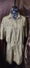 Gap Short Sleeve 6 Pocket Khaki Cargo Midi Dress with Front Tie Size Medium