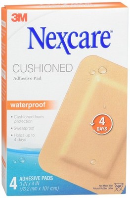 Nexcare  Absolute Waterproof Adhesive Gauze Pad 3 Inches X 4 Inches, 4 Ea