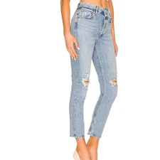 AGOLDE Riley High Rise Straight Crop Jeans Women's 28 Button Fly Distressed