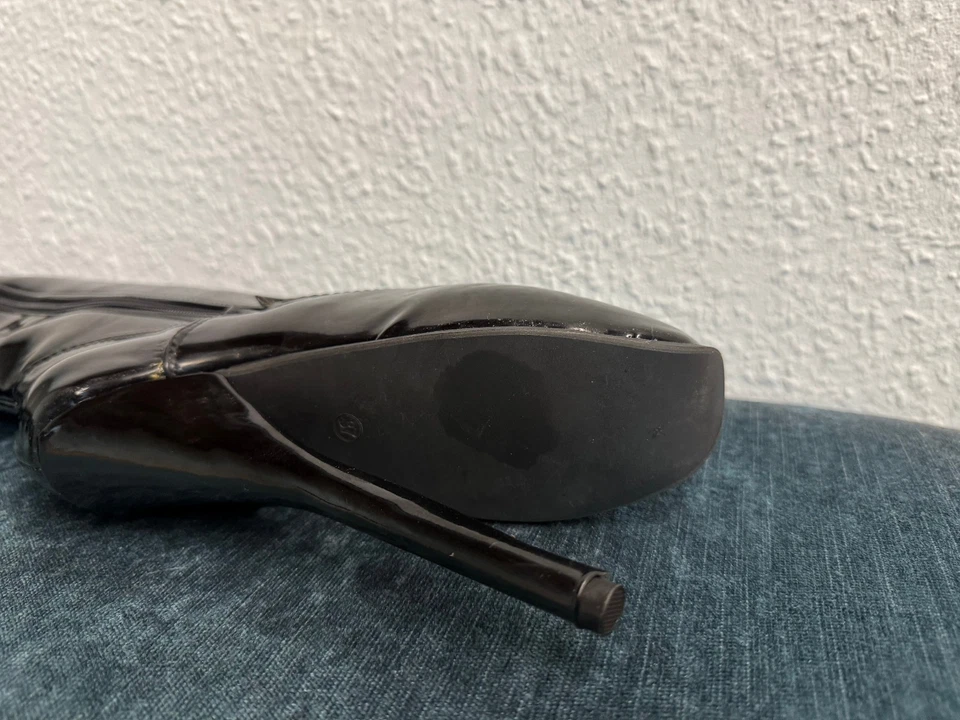 Kassiopeya Lack kniehohe Ballettstiefel Boots Schuhe Club ungetragen OVP - Bild 3 von 4