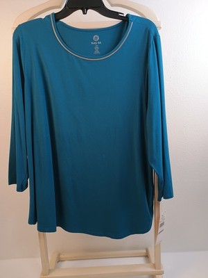 NWT Ruby Rd shirt blouse Size 1X 3/4 sleeve casual dress Teal beaded neckline