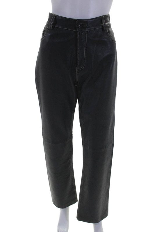 DKNY Jeans Womens Faux Leather Buttoned Pants Black Size M