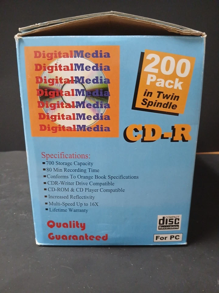 Paquete CD-R 200 en husillo 700 mb 80 min medios digitales multi velocidad hasta 16x Foto 3 de 3