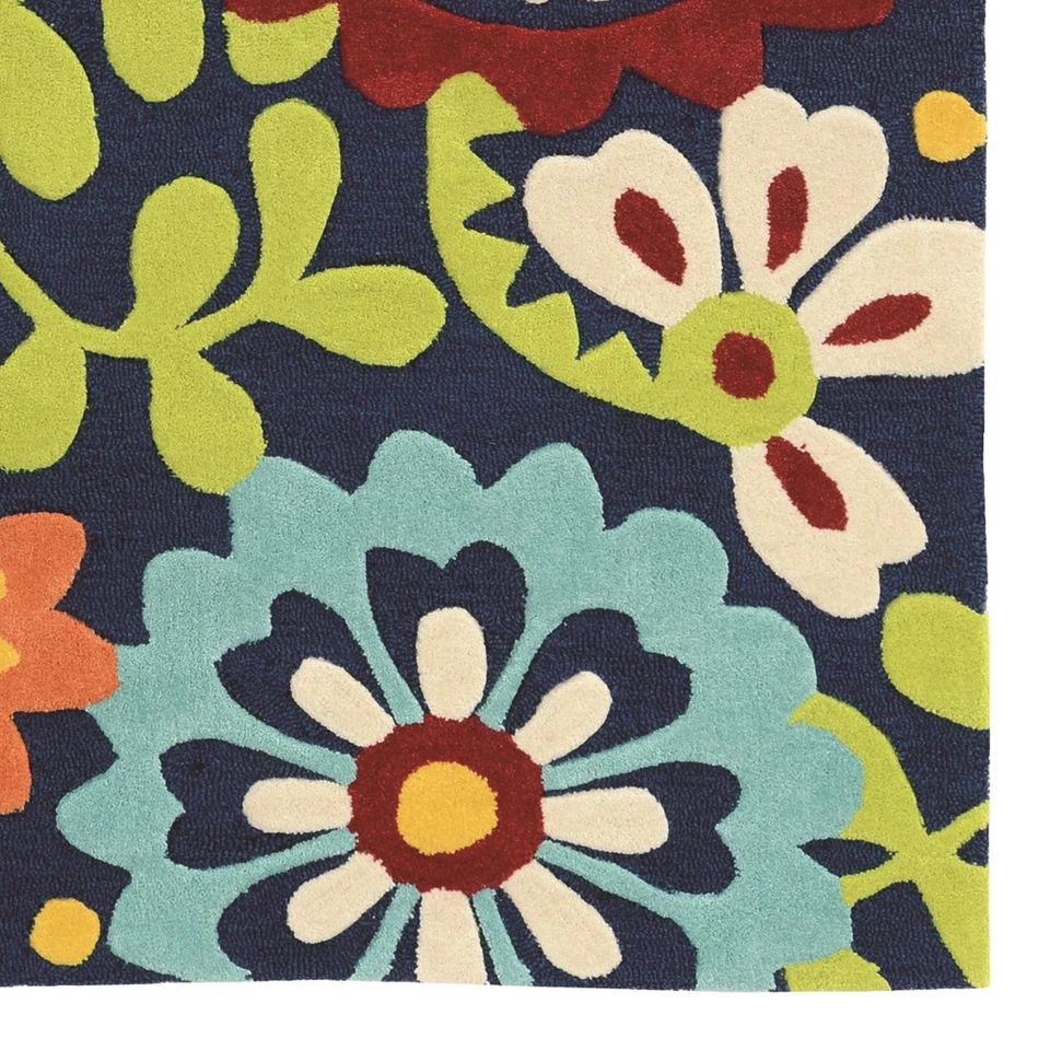 Linon Trio Frond Hand Tufted Polyester 1'10"x2'10" Rug in Blue - Image 3 of 4