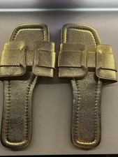 Women’s UK 5.5 Gold Slide Sandals Flat Slip On Buckle Slip Resistant Summer