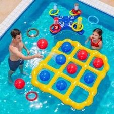 Pool Toys Games Set, 2-In-1 Inflatable Tic Tac Toe and Ring Toss Game, Outdoor