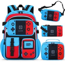 School Backpack for Boys - 4PCS Gamer Boys Backpack with Red-blue Backpack Set