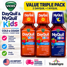 Vicks Kids Triple Bundle Pack DayQuil NyQuil Cold Flu Liquid Medicine 3x 8oz