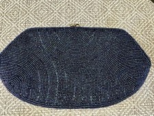 Beautiful Blue Beaded Purse Clutch Vintage Circa 1950's Made In Japan EUC