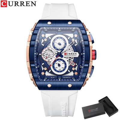 Tonneau Dial Sport Watch for Men Fashion Waterproof Quartz Wristwatch with Auto 