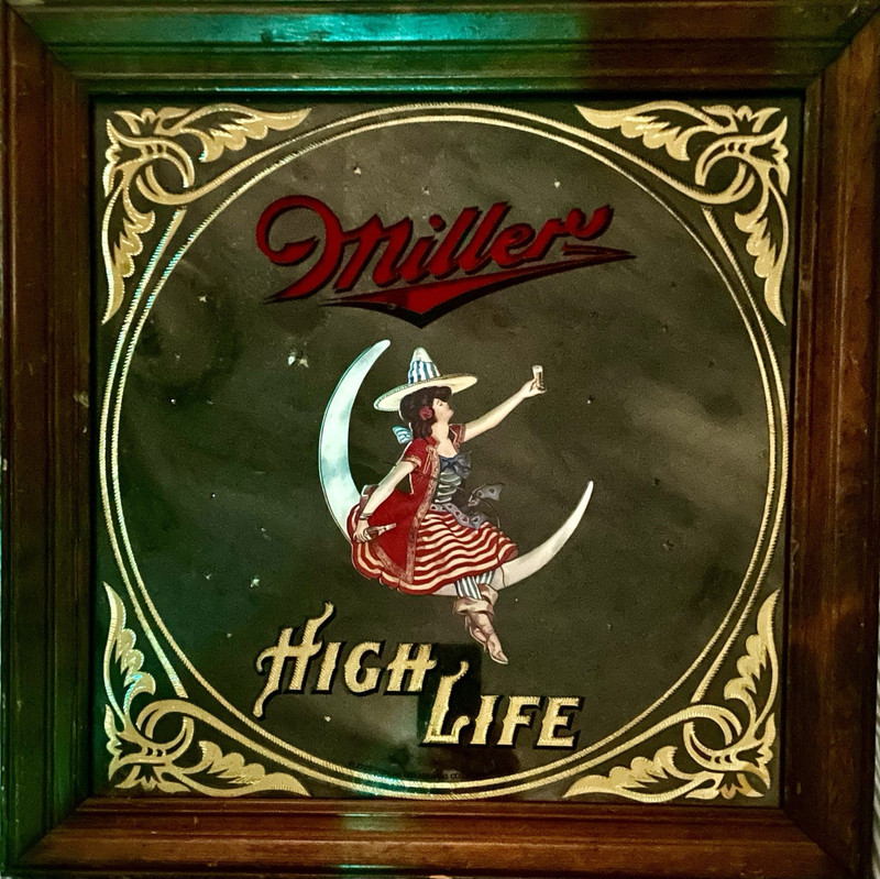 Miller High Life Beer Mirror Framed Girl in the Moon Breweriana