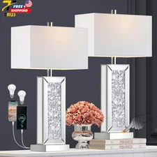 Modern Mirror Table Lamp Set of 2 Touch Control 3-Way Dimmable Bedside Lamps w